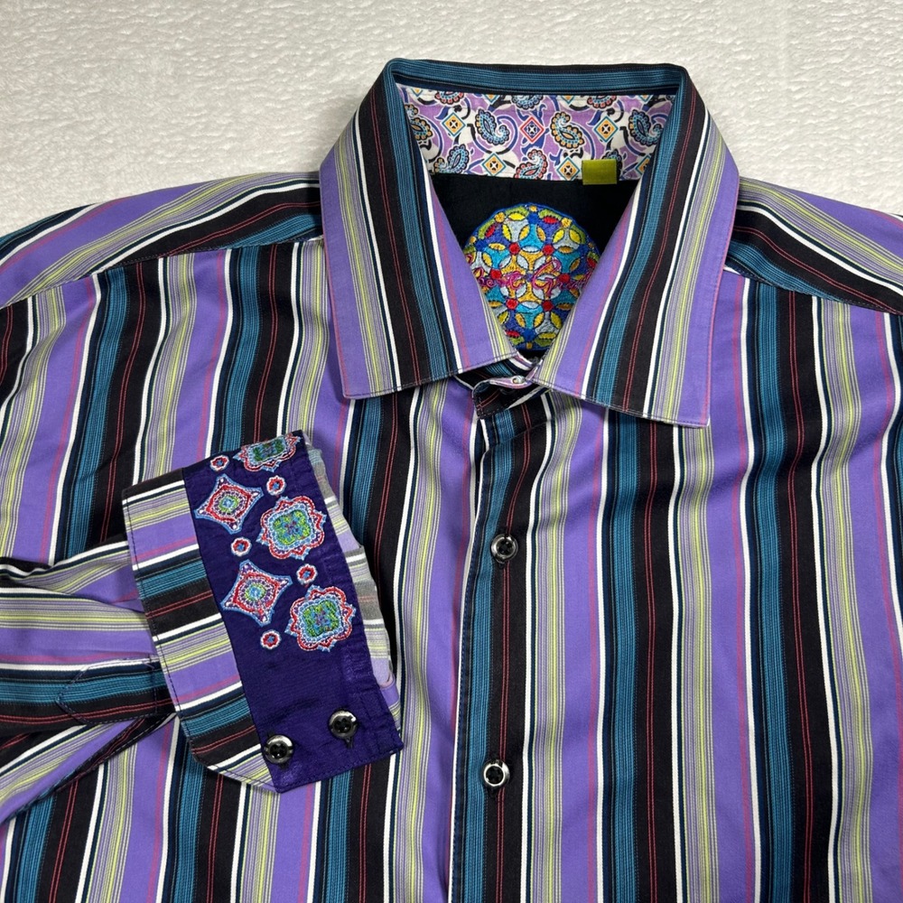 Robert Graham Classic Fit Button Down Shirt Big and Tall Flip Cuff Sz 2XL Purple